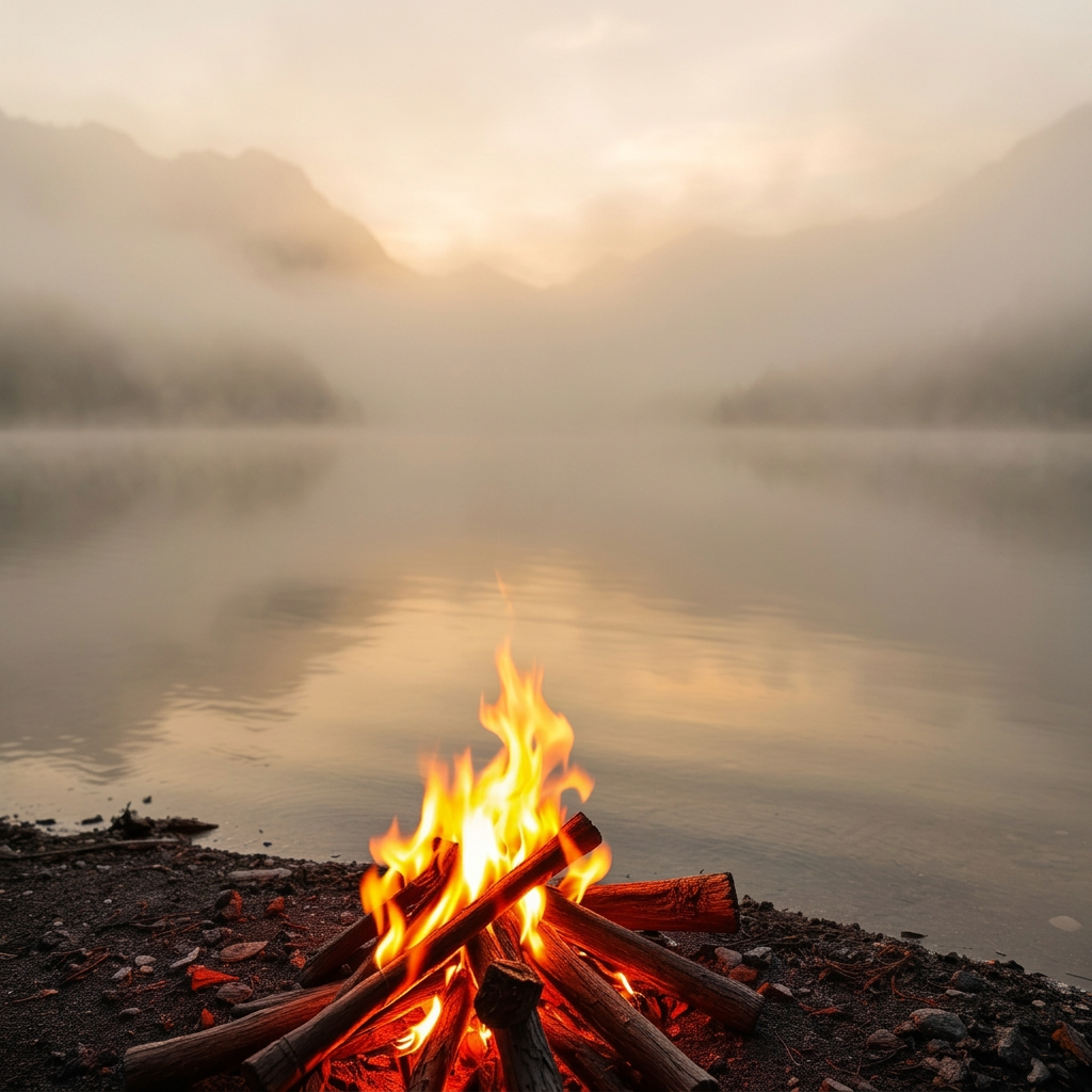 Feu de camp au bord du lac du Sanetsch
